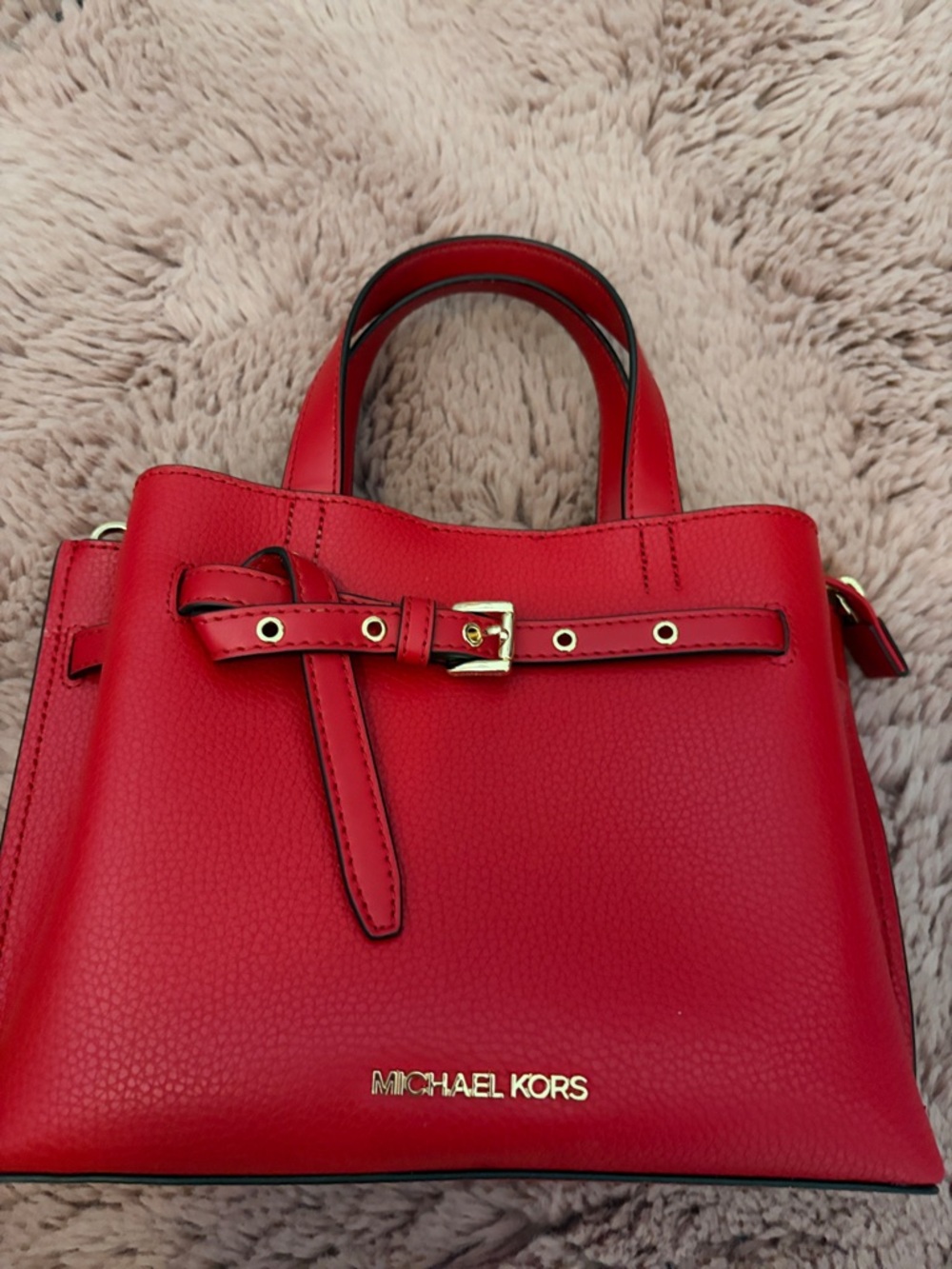 Michael Kors Red Leather Belt-Detail Top-Handle Satchel